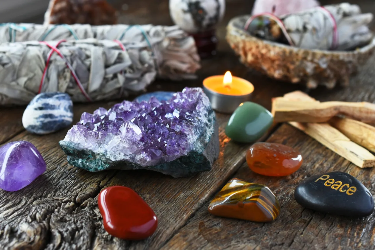 chakra crystals and amethyst geode